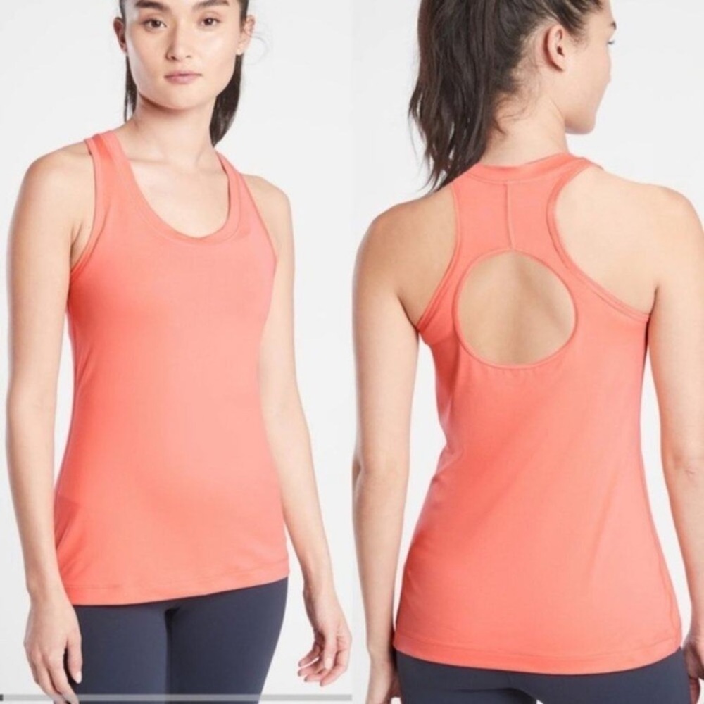 Athleta Coral Orange Peach Nitro Cut Out Athletic Workout Tank Size Large